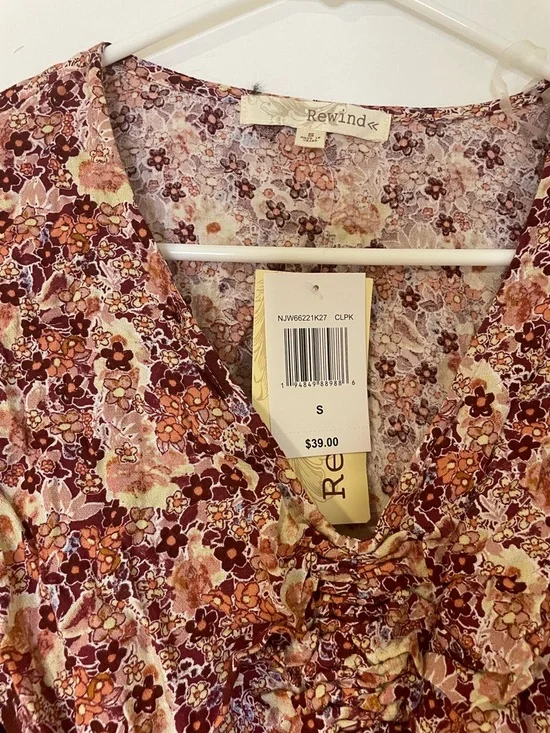 Rewind Rust Multi Floral Tie-Front Long Sleeve Blouse - Picture 3 of 3